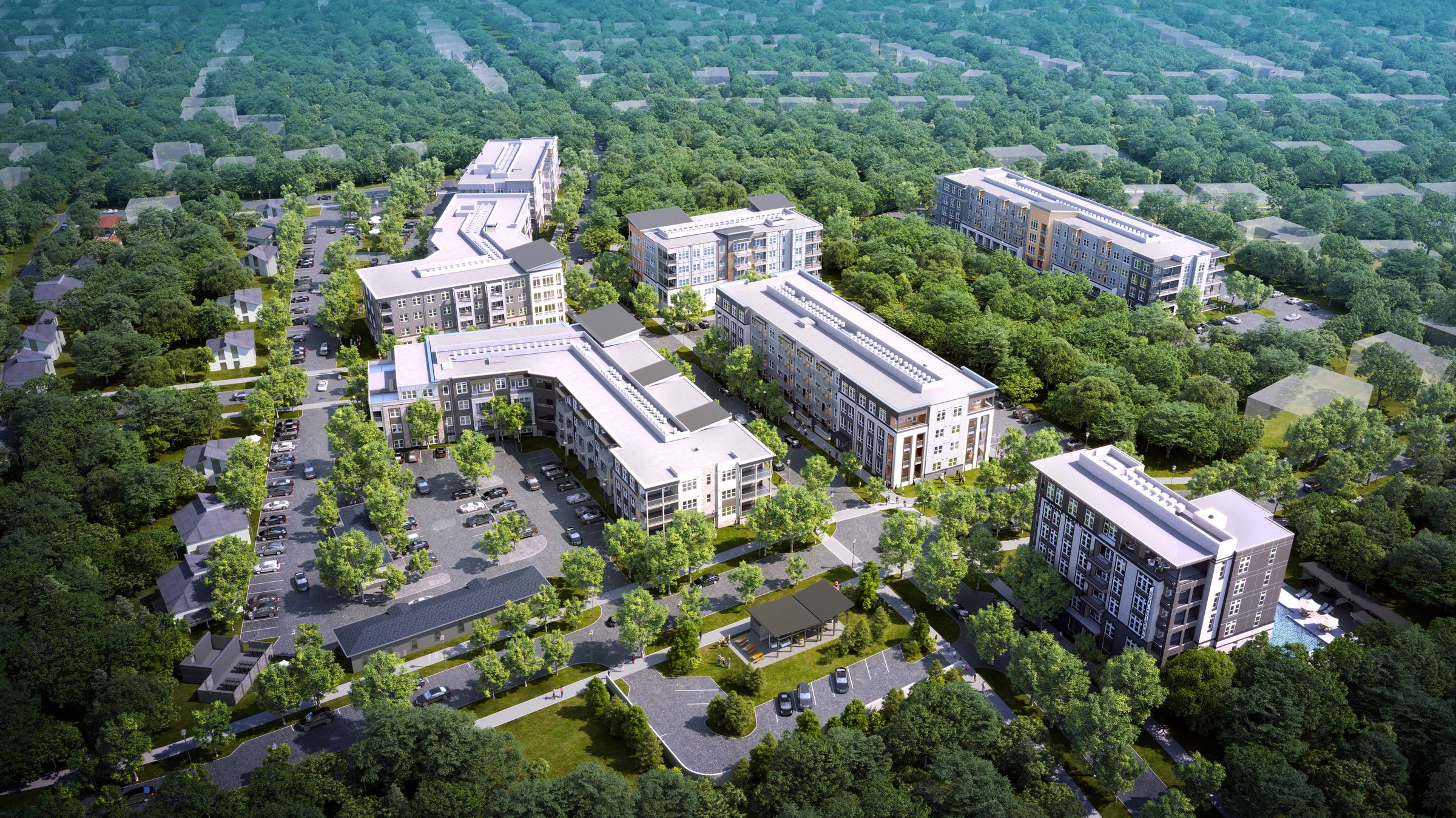 Aerial view of The Sloan at LoSo building exterior